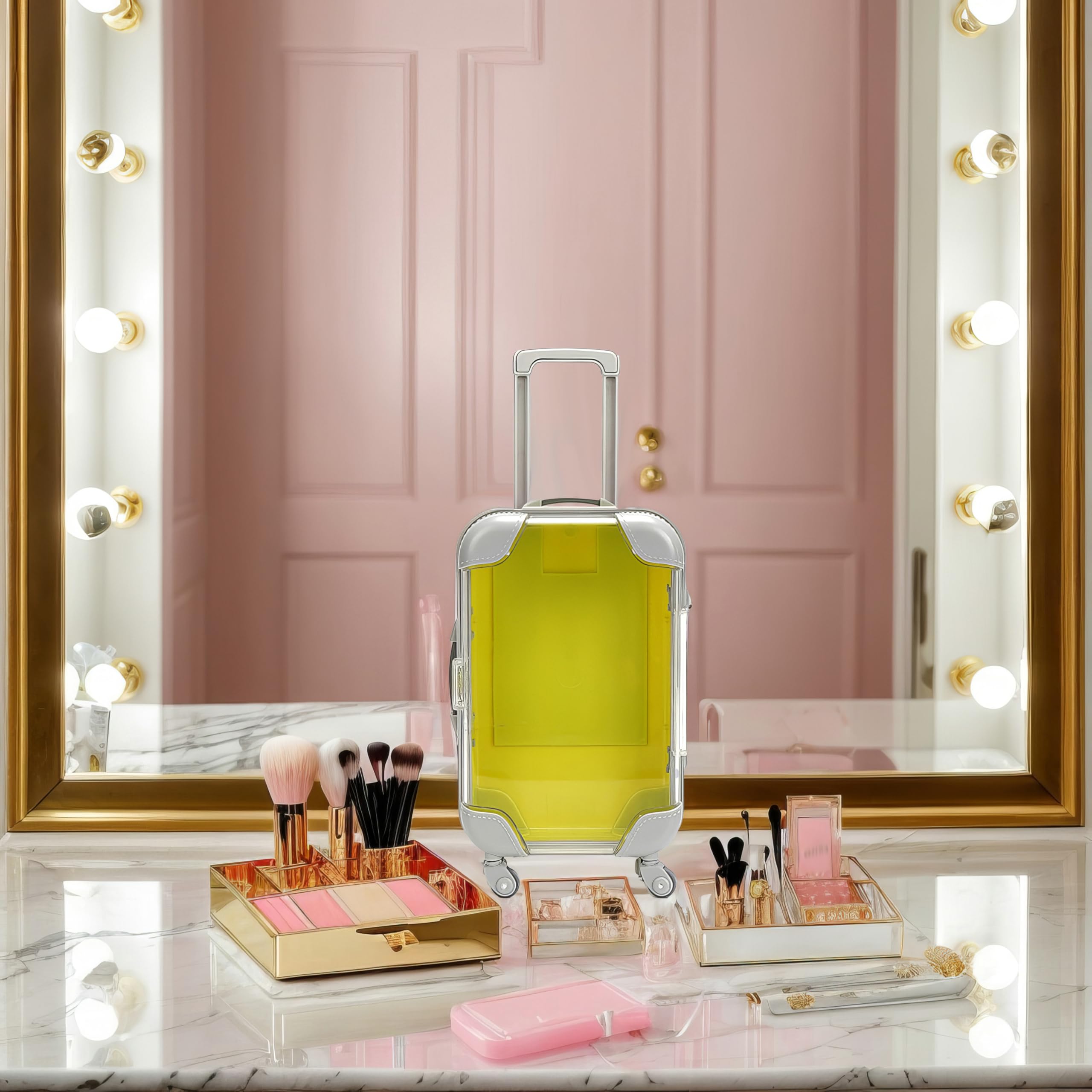 Kiyza False Eyelash Storage Box, Portable Travel Organizer Mini Luggage False Eyelash Tray Makeup Tool (YELLOW)
