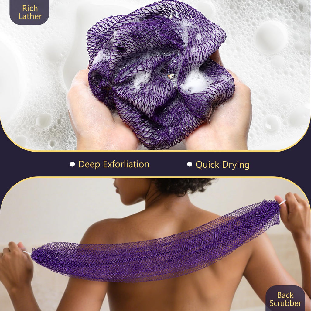 KINGMAS African Net Sponge, 2 Pieces Exfoliating Body Scrubber Bath Sponge