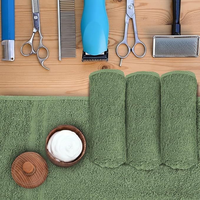 STF Linen 24 Pack Green Hand Towel 100% Cotton Spa Towel – 16x26 inches Highly Absorbable Facial Towels Gym, Hair Towel and Face Towel Bulk Small Towels (Not Bleach Proof)