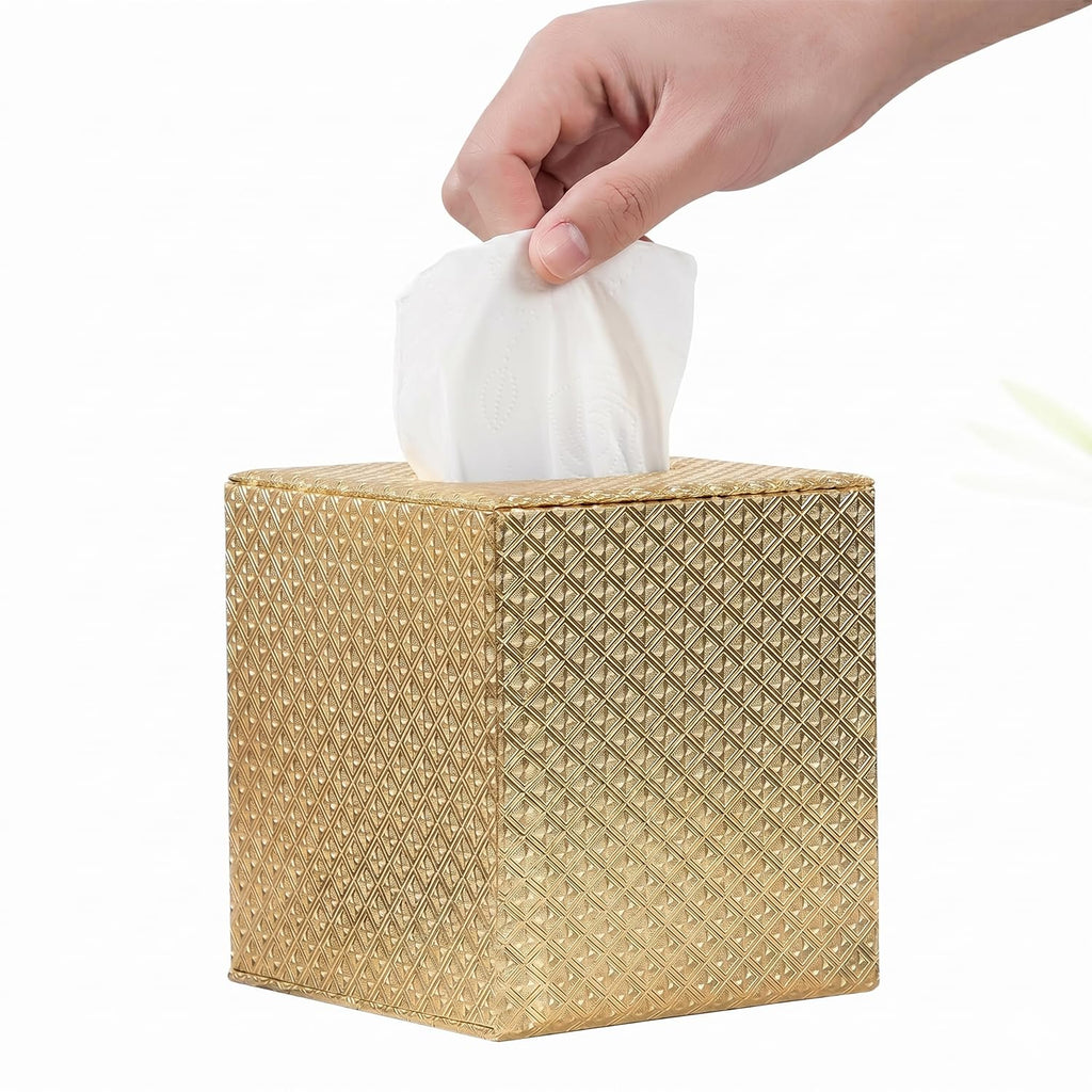 Gold Tissue Box Cover,Tissue Box Cover Square,Gold Tissue Box Holders,Tissue Holder for Bathroom Accessories,Bathroom Tissue Holders