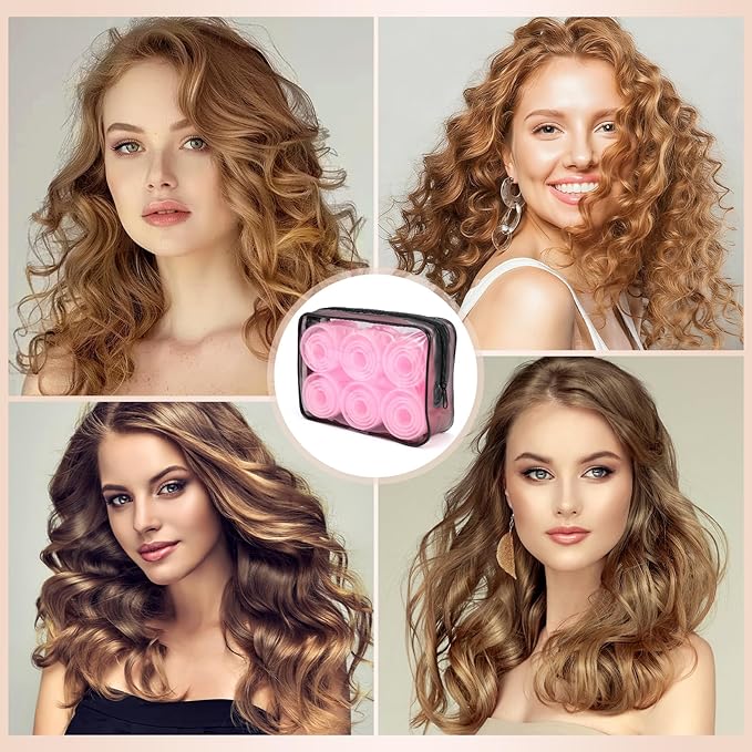 Obeoby 4 Sizes Hair Rollers for Women, Hair Curlers with Clips Comb Curlers for Long Short Curly Hair and Bangs (25, 36, 48, 60mm), Pink Gifts