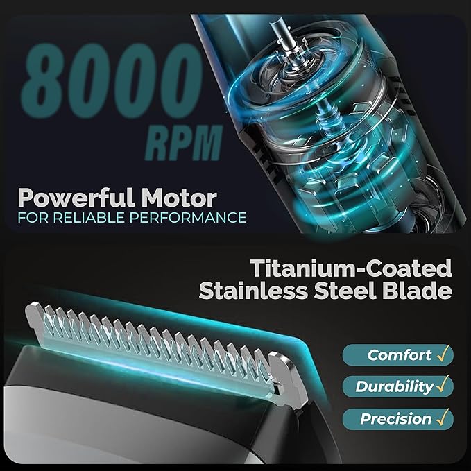 Vacuum Beard Trimmer for Men – Rechargeable Trimmer with Vacuum, Titanium Blade, Adjustable Comb, Waterproof Cordless Hair Clippers & Beard Kit for Less Mess Grooming