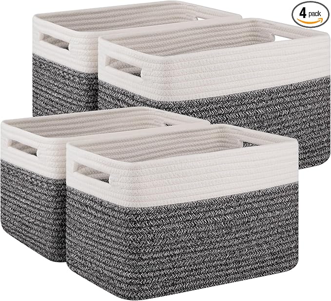 SIXDOVE 4 Pack Storage Baskets for Organizing, Woven Baskets for Shelves - Perfect for Toys, Books, Towels, and Clothes, Durable Gift Basket Bins Toy Storage, 12.7''Lx9''Wx7.8''H, Black & White