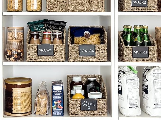 StorageWorks Wicker Baskets for Organizing, Pantry Organizers and Storage, Seagrass Storage Basket for Pantry Shelves, Kitchen Counter, Natural, 2 Pack