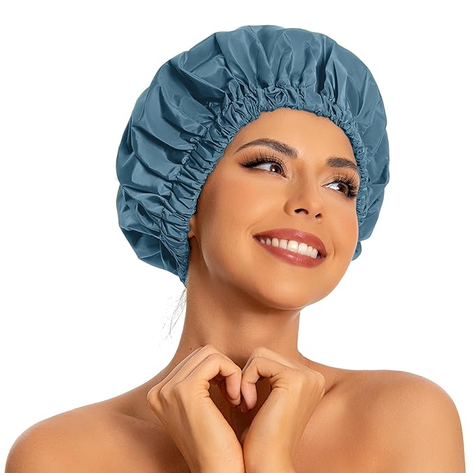 Edoneery Reusable Shower Caps for Women, Waterproof Long Hair Bonnet