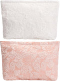 RIKMOXR 2-Pack Large Flower Makeup Bag Set - White & Pink Floral Canvas Cosmetic Organizer | Aesthetic Capacity Travel Toiletry Bag for Women (Makeup Brushes & Accessories Storage)