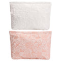 RIKMOXR 2-Pack Large Flower Makeup Bag Set - White & Pink Floral Canvas Cosmetic Organizer | Aesthetic Capacity Travel Toiletry Bag for Women (Makeup Brushes & Accessories Storage)
