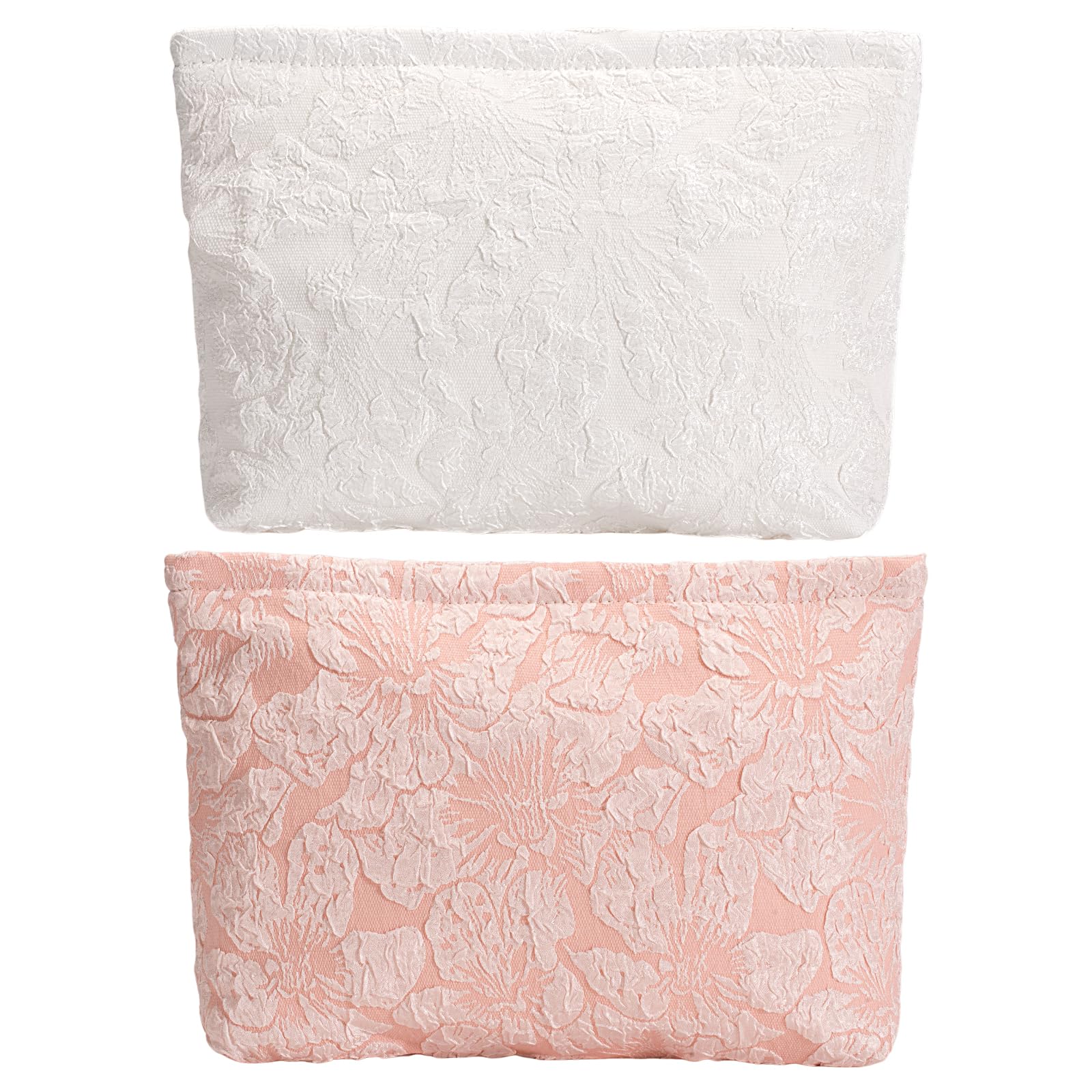 RIKMOXR 2-Pack Large Flower Makeup Bag Set - White & Pink Floral Canvas Cosmetic Organizer | Aesthetic Capacity Travel Toiletry Bag for Women (Makeup Brushes & Accessories Storage)