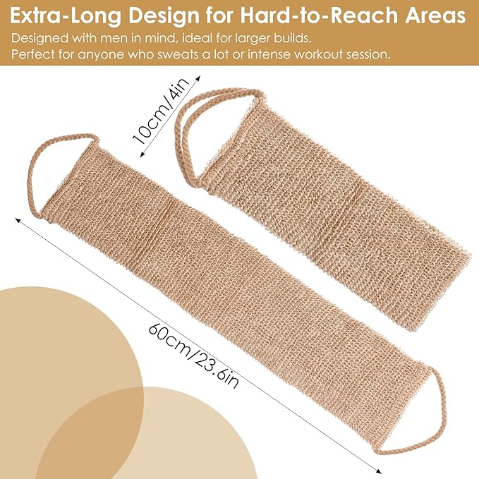 Wanmu Extra Rough Exfoliating Back Scrubber, Large Natural Exfoliation Washcloth, Long Durable Body Scrubber for Men Women Workers Athletes Daily Deep Cleansing Shower Bath Wash