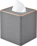 Linen Square Tissue Box Holder Cube Tissue Box Cover－Rosegold Leather Recorate,Napkin Holder Case Dispenser, Tissue Holders with Magnetic Bottom for Home Office Car Hotel Restaurant,Grey