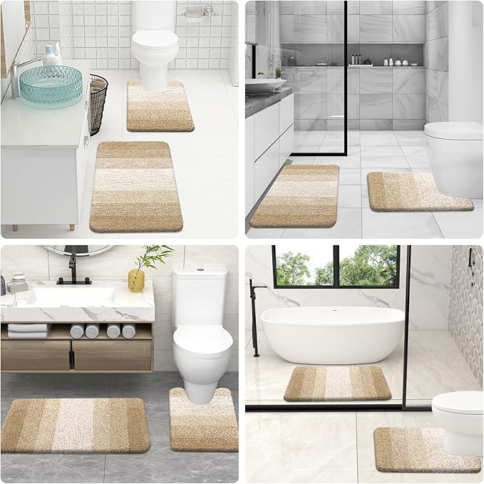 OLANLY Microfiber Bathroom Rugs Sets 3 Piece, 47"x20"+24"x16"+24"x20"
