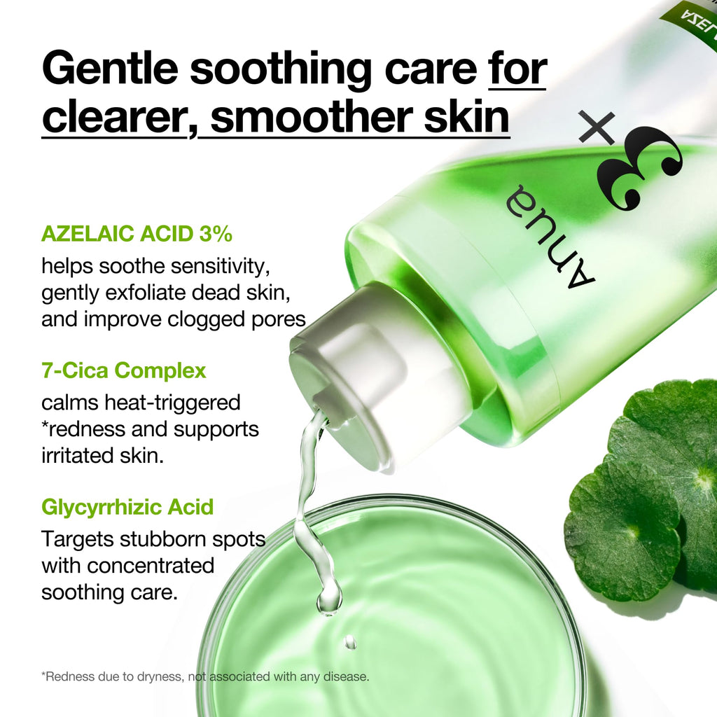 Anua Azelaic Acid 3 CICA Clarifying Toner, Daily Exfoliating Facial Toner with Salicylic, for Soothing & Skin Clarity, Sebum & Spot Care, Suitable for Sensitive Skin, Korean Skincare, 8.45 fl.oz.