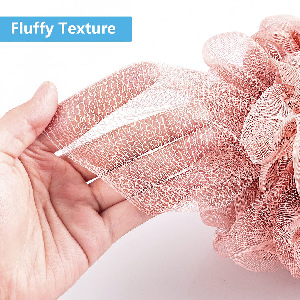VANZAVANZU Bath Loofah Large 80g Shower Sponge Body Scrubber Mesh Pouf for Men and Women, Set of 4 (Pink)