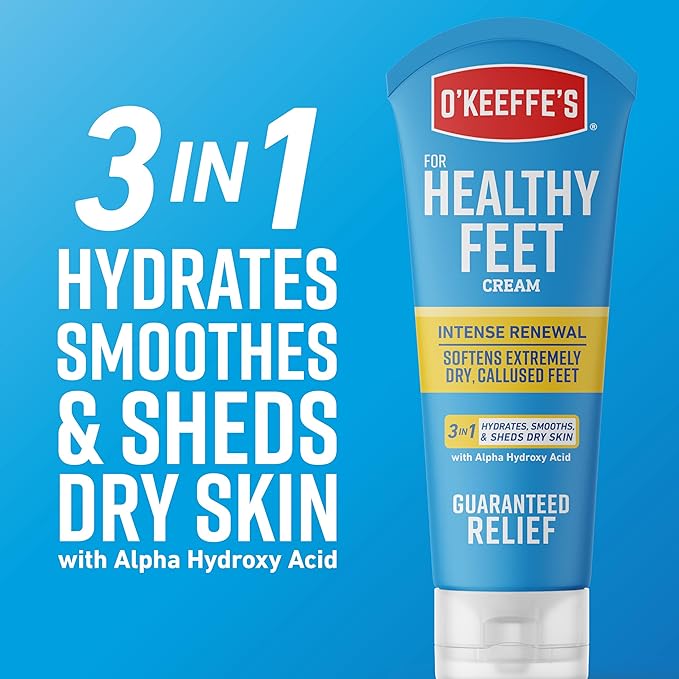O'Keeffe's for Healthy Feet Intense Renewal Cream with Urea & Alpha Hydroxy Acid - 3 oz Tube (1 Pack) - Chemically Exfoliates and Softens Extremely Callused, Dry Feet