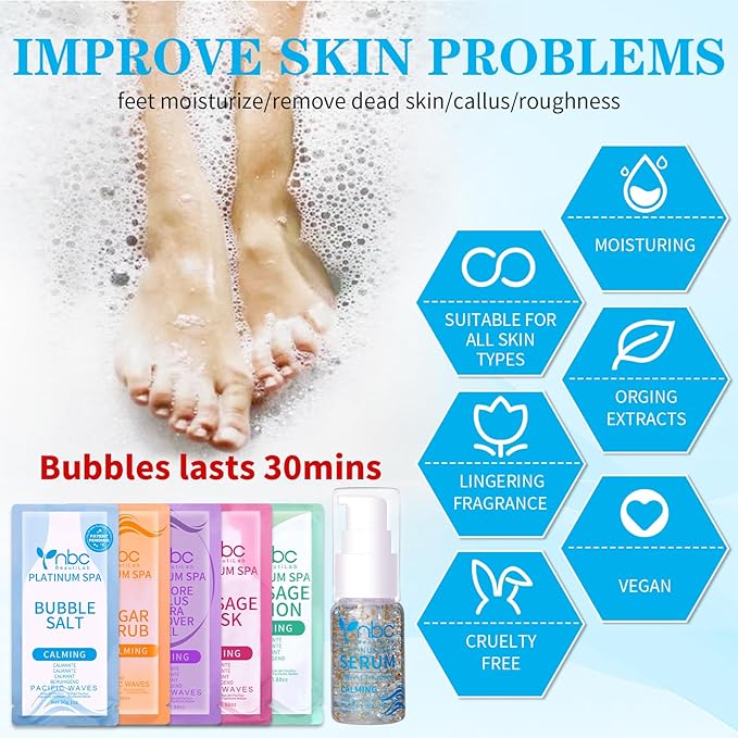 nbc BeautiLab Pedicure Foot Soak Set - Upgraded 6 in 1 Foot Spa, Foot Bath Spa, Pedicure Kit, Foot Soak for Tired & Dry Cracked Feet, Athletes Feet and Calluses (Pacific Waves)