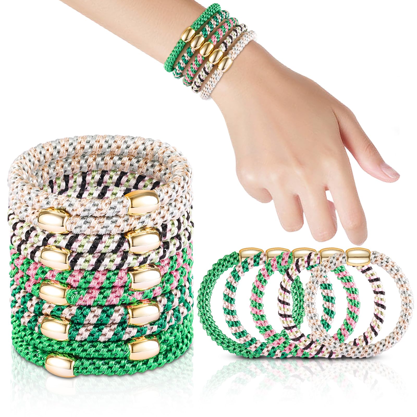 FORENEE 10Pcs Braided Hair Ties for Thick Hair - Green