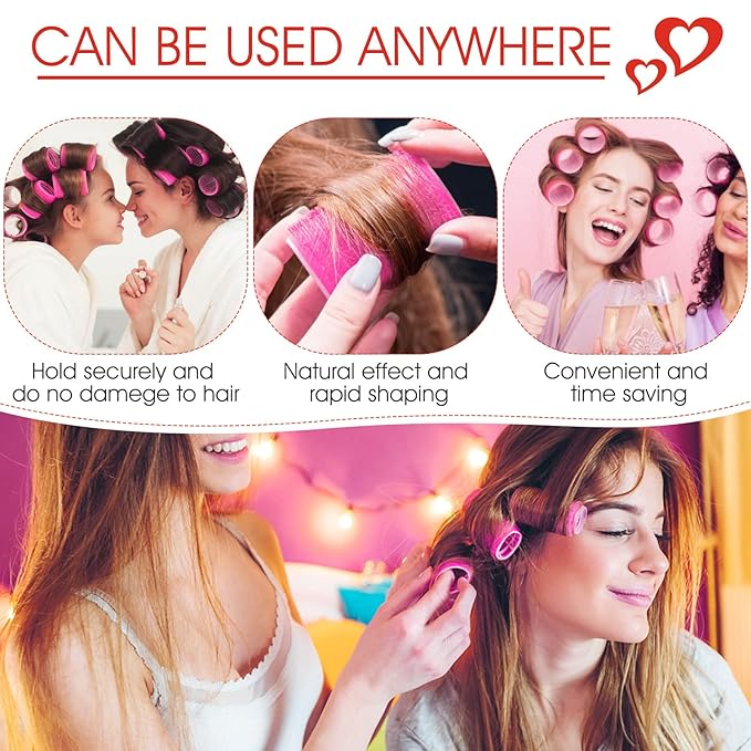 Hair Curlers Rollers, 12Pcs Hair Rollers Hair Curlers Self Grip Holding Rollers with 12 Pcs Hair Clips for Long Medium Short Thick Fine Thin Hair Bangs Volume