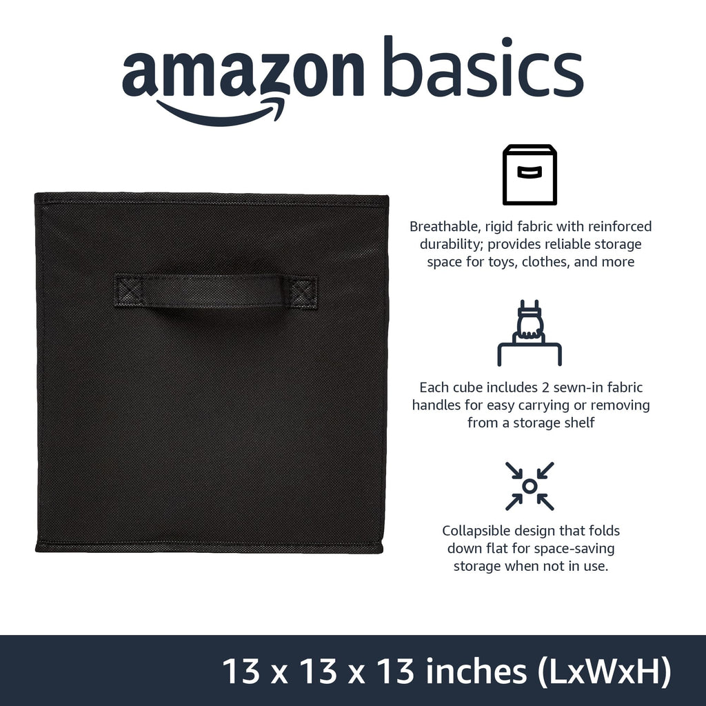 Amazon Basics Collapsible Fabric Storage Cube Bins Organizer with Handles, Organization Containers, Multifunctional, 13" x 13" x 13", Black, 6-Pack