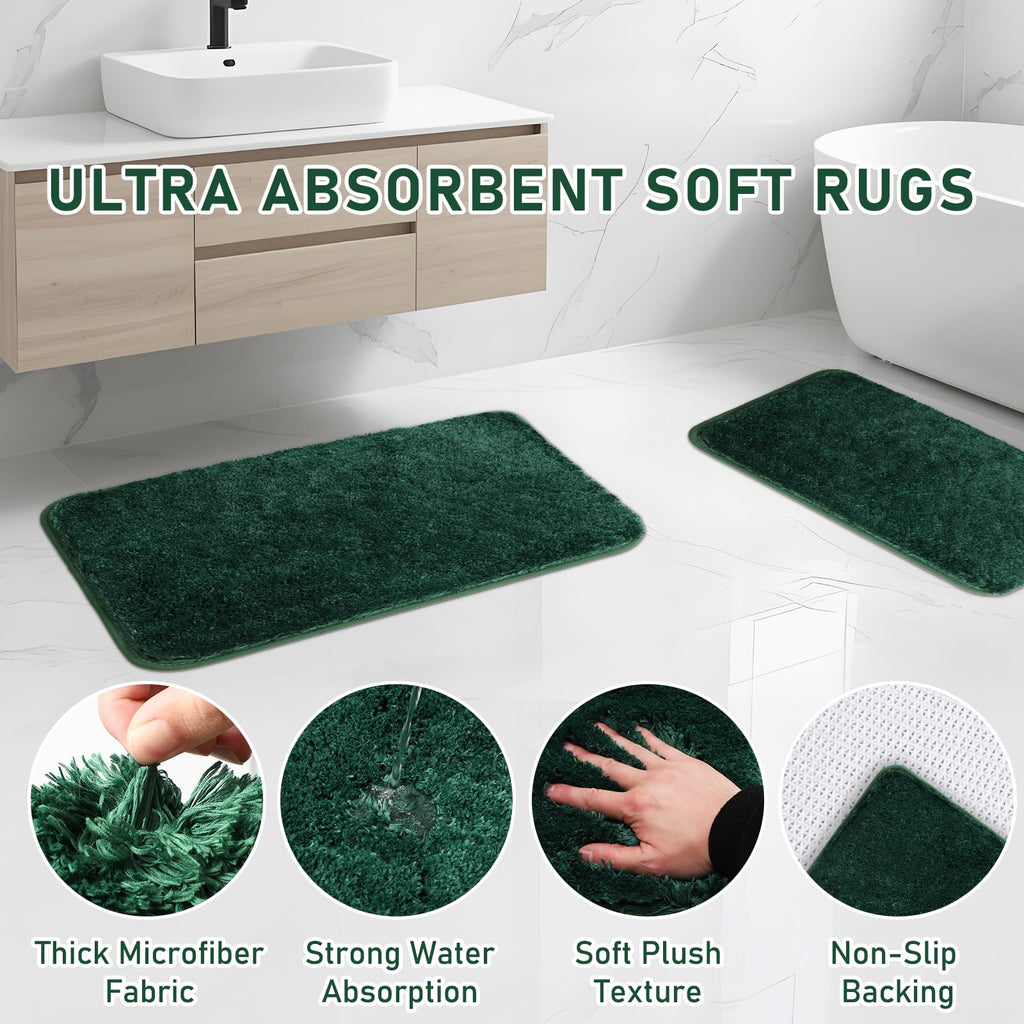 InnJoey Bathroom Sets with Shower Curtain and Rugs - Elegant Bathroom Set, 27PC Bathroom Accessories Set, Green Bathroom Set, Mini Trash Can, Toilet Brush, Trash Can & Soap Dispenser