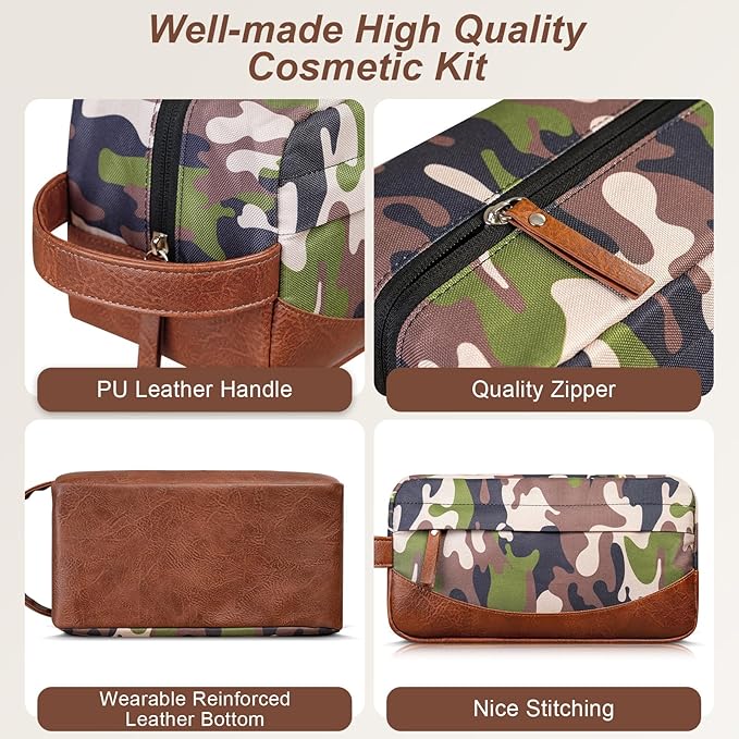 Ezday Travel Toiletry Bag for Men, Hanging Toiletry Organizer, Water Resistant Shaving Kit with Large Capacity for Travel Accessories (Camo-Bright Green, Medium)