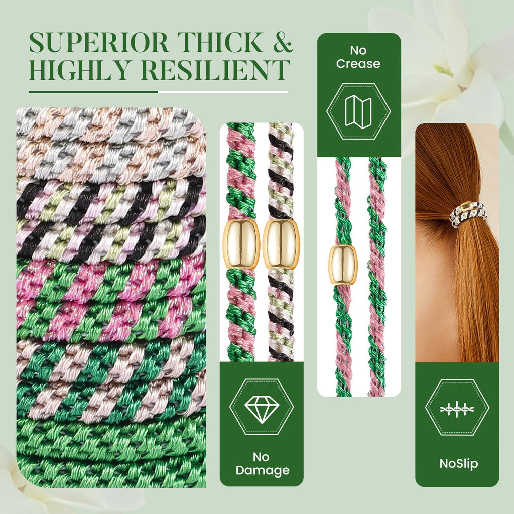 FORENEE 10Pcs Braided Hair Ties for Thick Hair - Green