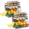 Delamu Magnetic Shelf for Fridge with Wood Lid, 3 Tier Pull Out Fruit Basket, Magnetic Spice Rack Organizer for Refrigerator, Cabinet, Kitchen Counter, Laundry (2 Pack)