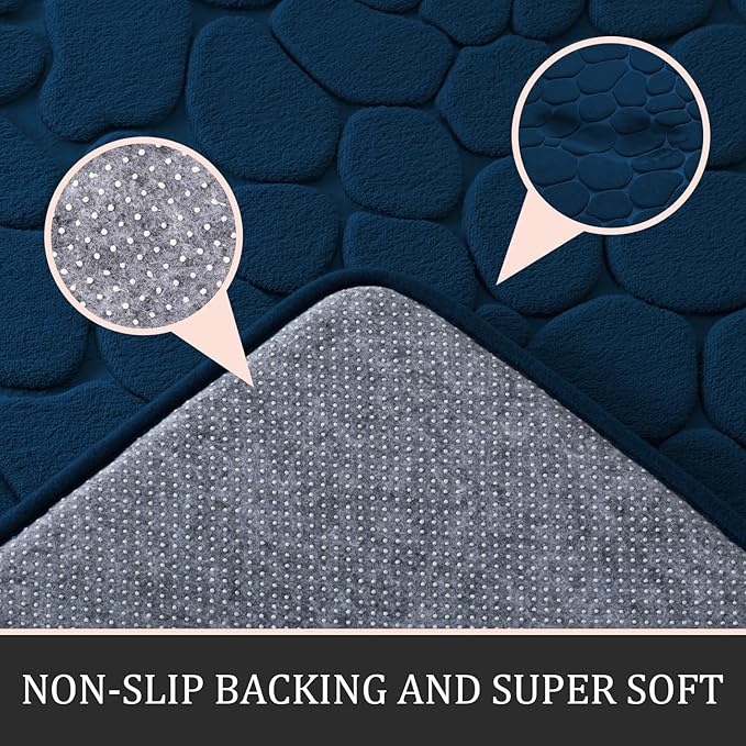 YIHOUSE Bathroom Rugs Mat Set, Memory Foam Bath Mat 3 Piece Navy Blue
