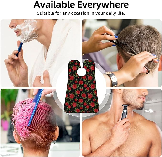 Ultimate Shaving Bib, Beard Trimming Apron with Hair Catcher, Floral Flowers Black Red Roses