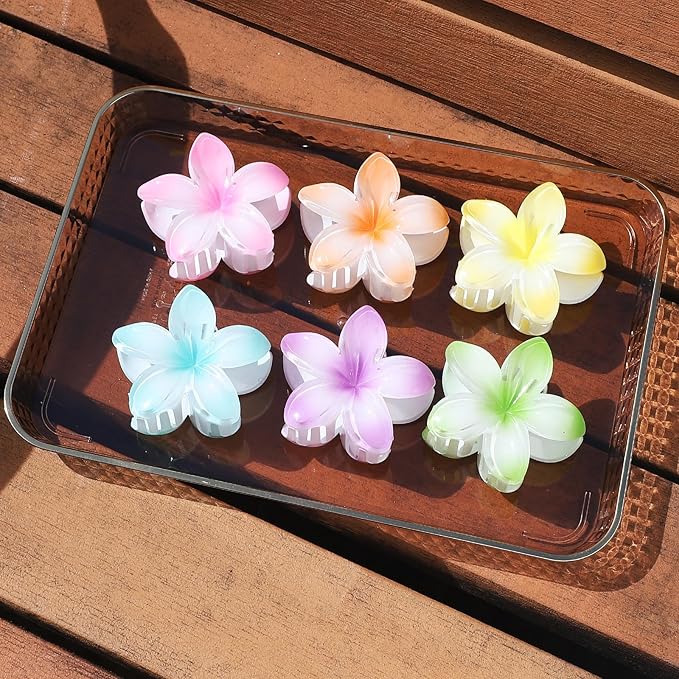Sisiaipu Flower Hair Clips for Women 6 Pcs Hawaiian Large Claw Clips Plumeria Medium Hair Claw Clips for Thick Thin Hair Hibiscus Tropical Beach Hair Accessories for Women Girls and Girls -Petal