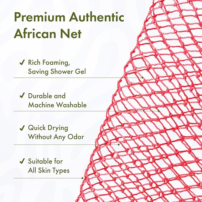 Bathway African Net Sponge Authentic, 47 inches Exfoliating Body Scrubber, Back Scrubber for Shower, African Bath Sponge with Knots, Durable Loofah Washcloth for Women & Men Daily Use