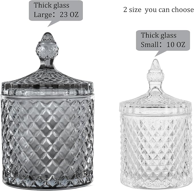 2 Pack Qtip Holder Apothecary Jars with Lid, Thick Glass, Large Gray