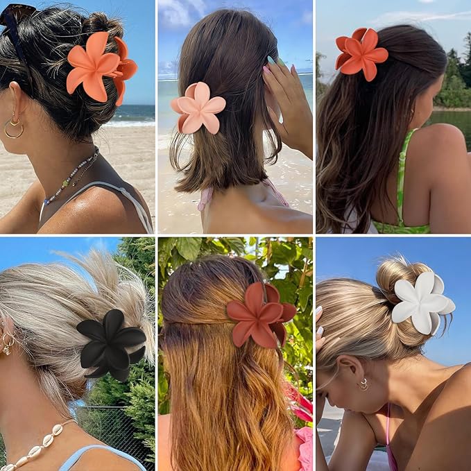 Sisiaipu Flower Hair Clips for Women 6 Pcs Hawaiian Large Claw Clips Plumeria Medium Hair Claw Clips for Thick Thin Hair Hibiscus Tropical Beach Hair Accessories for Women Girls and Girls (Orange)