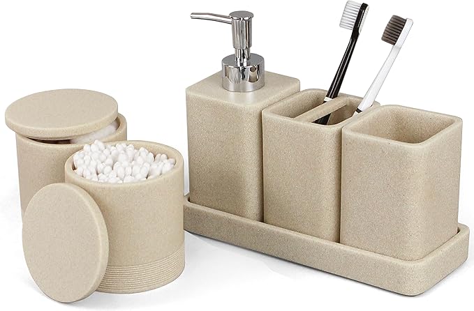 YMXYJM Bathroom Accessories Set, 6 Piece Soap Dispenser Set - Marble White