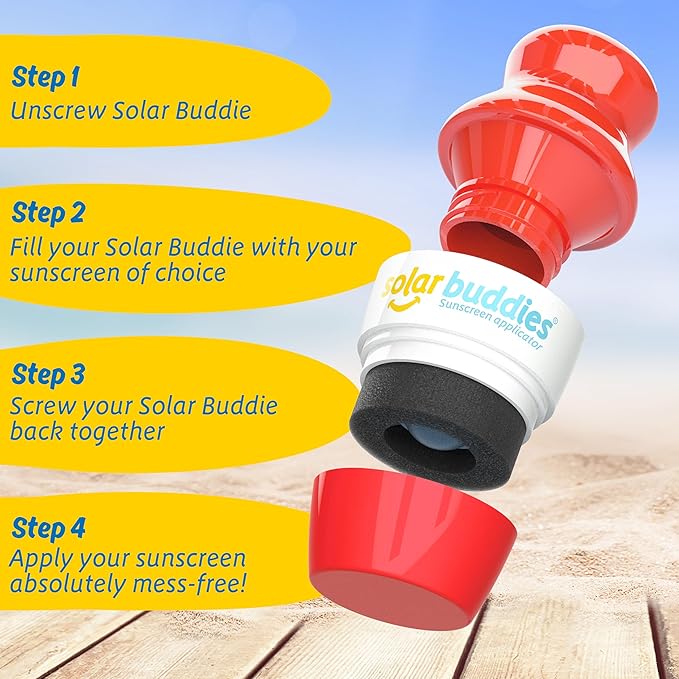 Solar Buddies Sunscreen Applicator - Single Red - Refillable Roll on Sponge Sunscreen, Suncream & Lotion Applicator For Kids, Adults & Families - Holds 3.4fl oz, Perfect Size for Travel