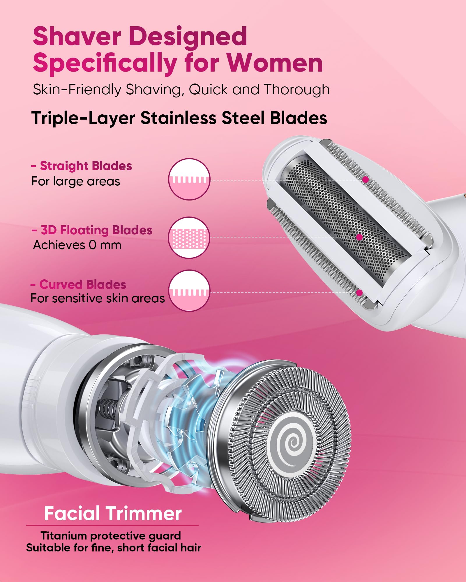 ANYLIV 3 in 1 Bikini Trimmer for Women, Electric Razors for Women with Display, Painless Bikini Trimmer, USB Charging, Electric Shaver for Woman,Shaver for Woman for Face, IPX7 Waterproof,White