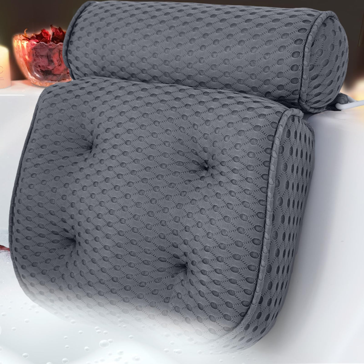 AEROiVi Luxury Bath Pillows for Tub Soft Mesh Strong 6 Suction Cups White