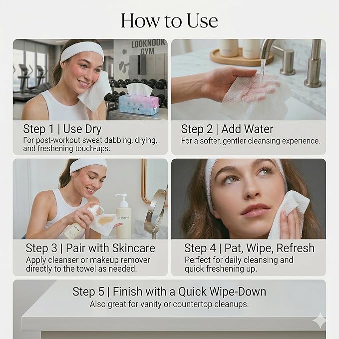 LOOKNOOK Disposable Face Towel, 50% Thicker, Soft for Sensitive Skin, Multipurpose Cleaning Cloth, 70 Count, 6 pack