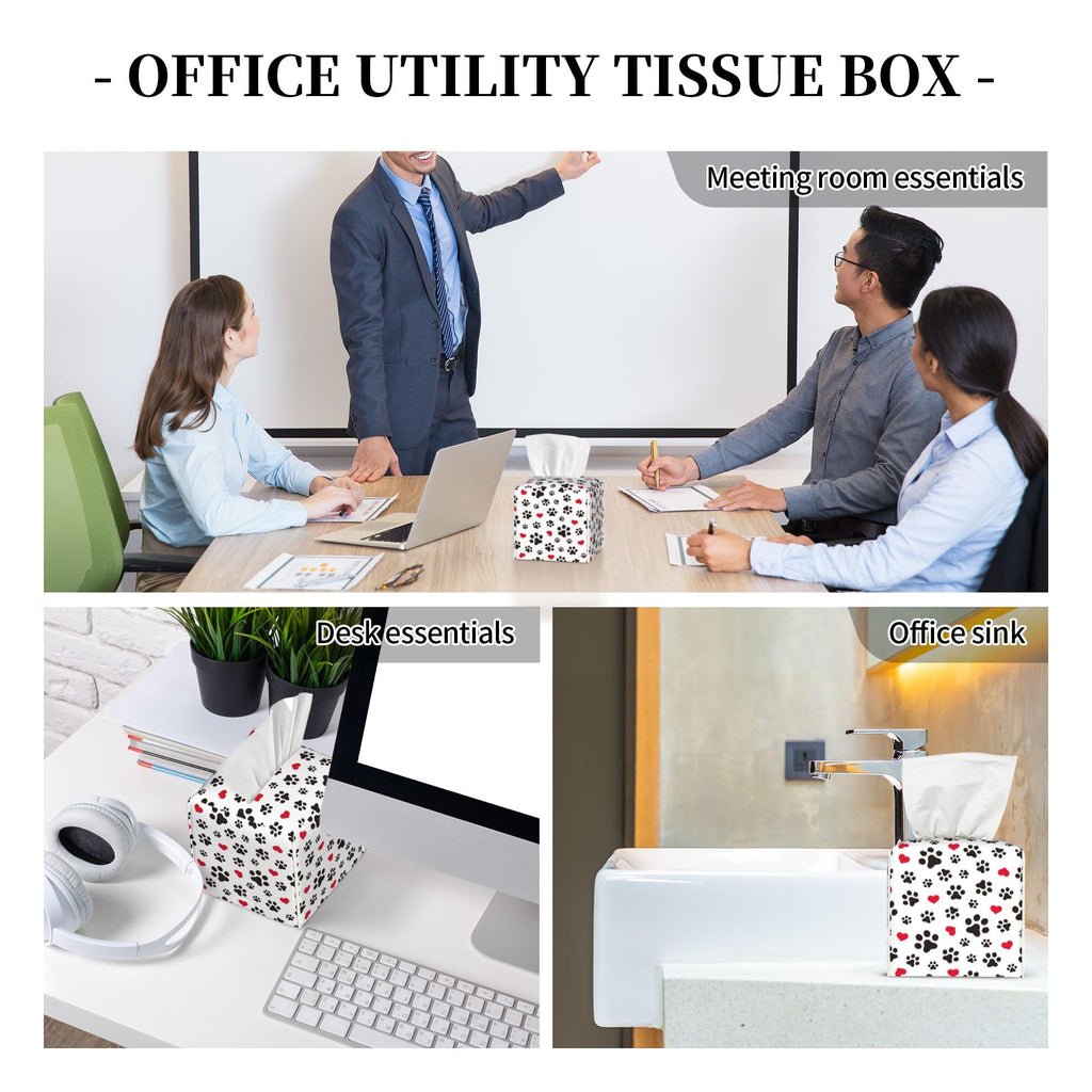 Dog Paw Cat Paw Heart Love Tissue Box Cover Square, Animal Puppy Footprints Tissue Box Holder Waterproof Leather Facial Paper Organizer Dispenser for Bathroom Home Car Nightstand Vanity Desk