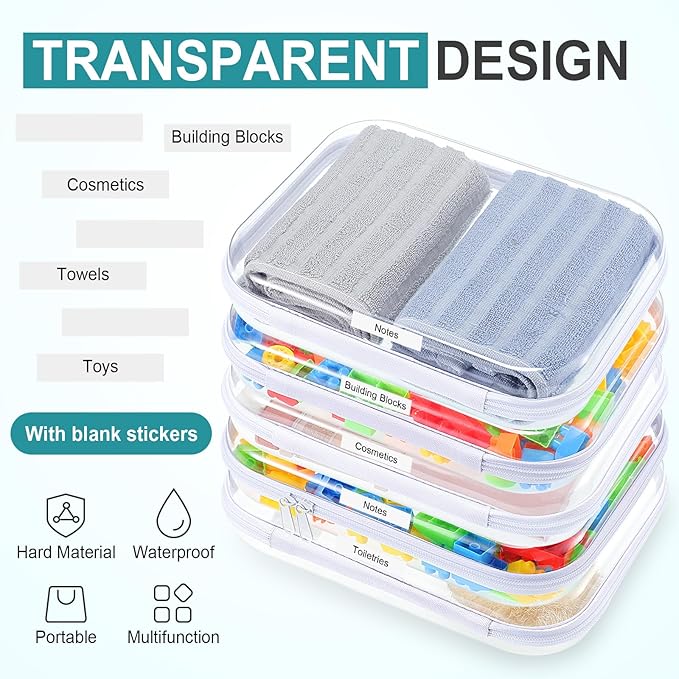 Sanwuta 10 Pcs Hard Zipper Case Clear Hard Pouches Plastic Zipper Pencil Portable Box Toy Storage Bins Plastic Container for Travel Toiletry Office Cosmetic Block Puzzle Organizer (M,Clear)