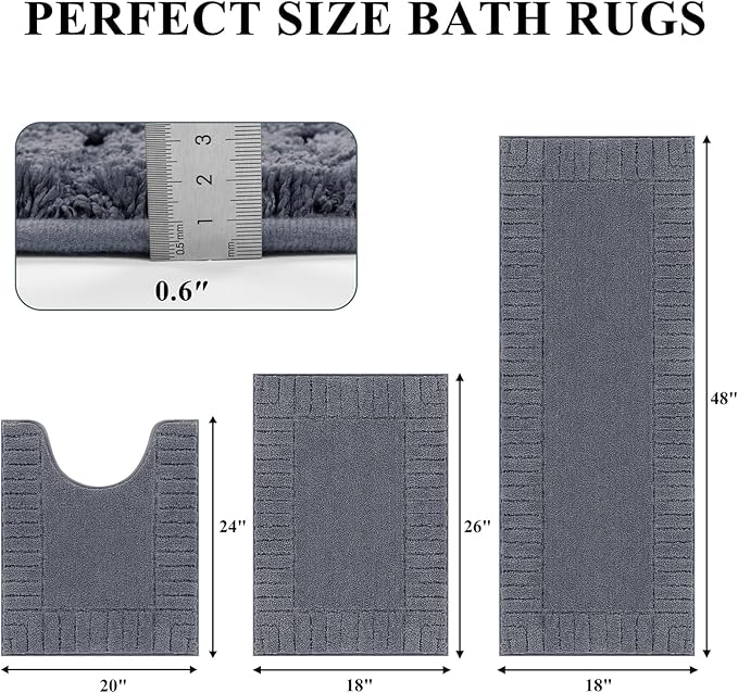 Pauwer Bathroom Rugs Sets 3 Piece, Microfiber Bath Mat Set, Dark Grey