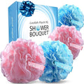 SHOWER BOUQUET Blue+Pink-Loofah-Bath-Sponge Lace-Mesh-Set 2-Scrubs-in-1 60g