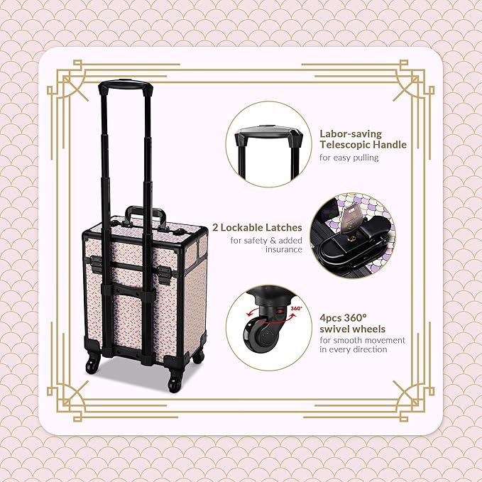 BYOOTIQUE 3-Piece Rolling Makeup Train Case on Wheels Travel Makeup Artist