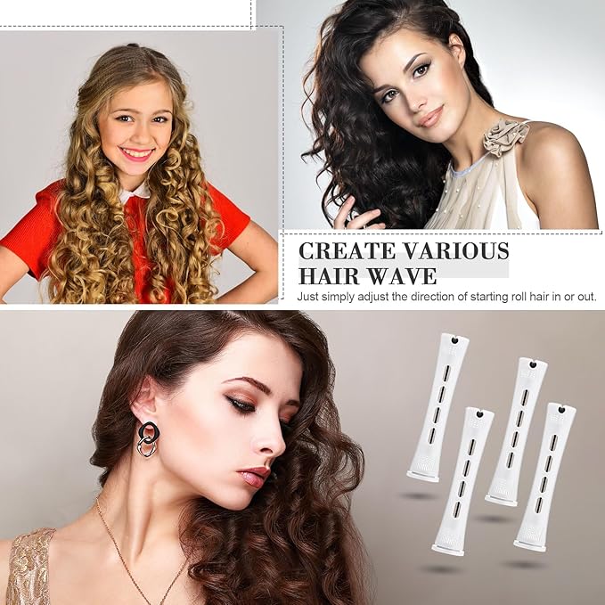 Chuangdi 24 Pcs Hair Perm Rods Plastic Cold Wave Perming Curlers Hair Rollers with Steel Pintail Comb Rat Tail Comb Tools for Hairdressing Styling(White,0.63 Inches)