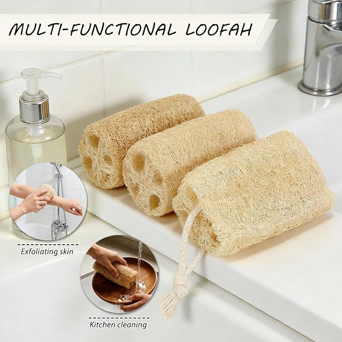 Balifeel Natural Loofah Sponge Organic Loofa Set 6 Pack,Exfoliating Body Scrubber Shower Luffa Men and Women for Bath Cleaning Skin Back and Face Eco Tool
