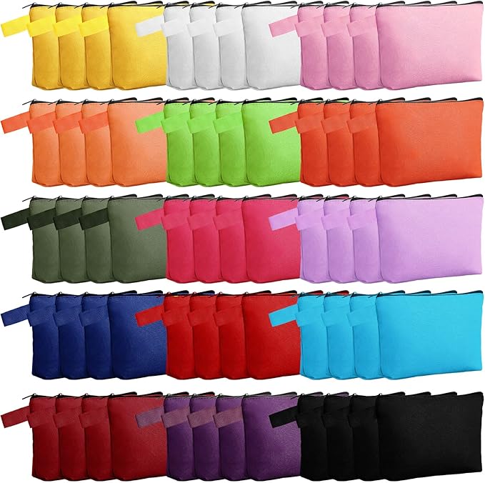 Reginary 60 Pcs Multicolor Canvas Makeup Bag Bulk Portable Travel Cosmetic Pouch Versatile Blank Toiletry Bag with Zipper for Women DIY Craft Purse Pencil Case (8.6 x 5 x 2 Inch)