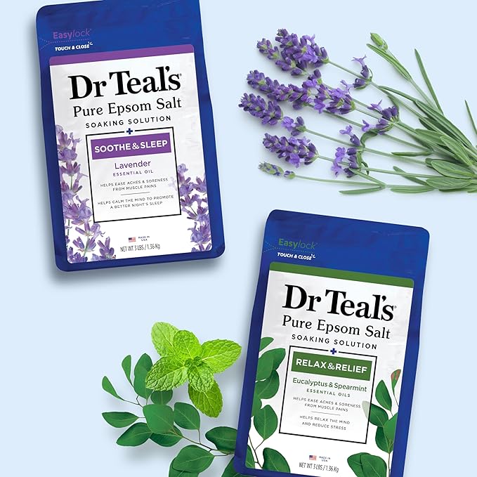 Dr Teal's Epsom Salt Magnesium Soak, Lavender & Eucalyptus Duo Bundle, 3 lbs (Pack of 2)