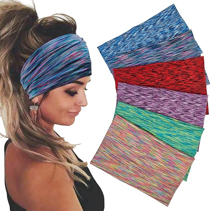 Wide Headbands For Women Stretch Headband Boho Head Bands Women's Hair Band Turban Workout Hairband Accessories Space Dyed 6 Pack