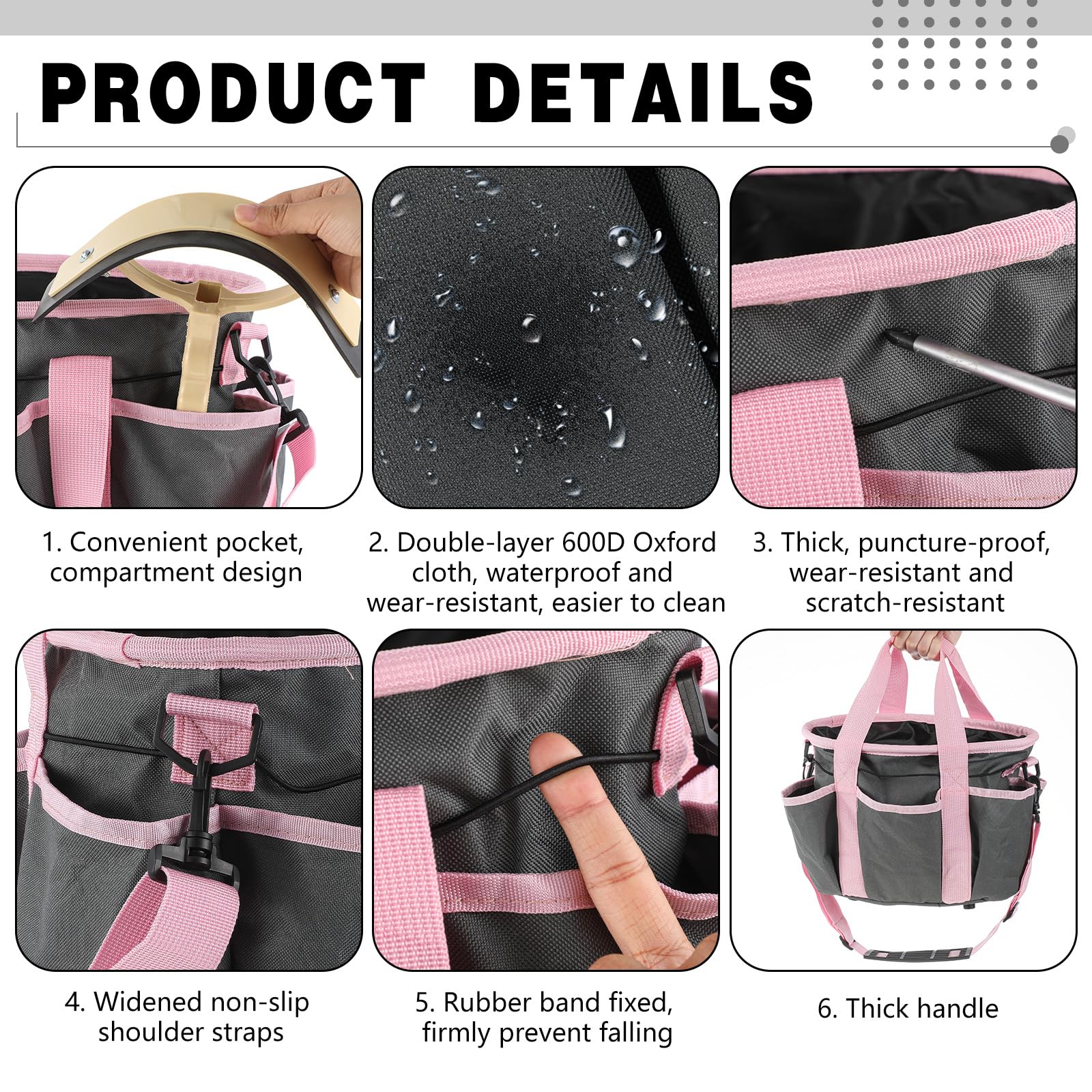 Abbylike Grooming Tote Bag for Horses and Dogs Organize Tack Tools Equestrian Grooming Kit Care Portable with Multiple Pockets for Supplies(Stylish,10.63 x 10.63 x 9.45 Inch,Grey and Pink)