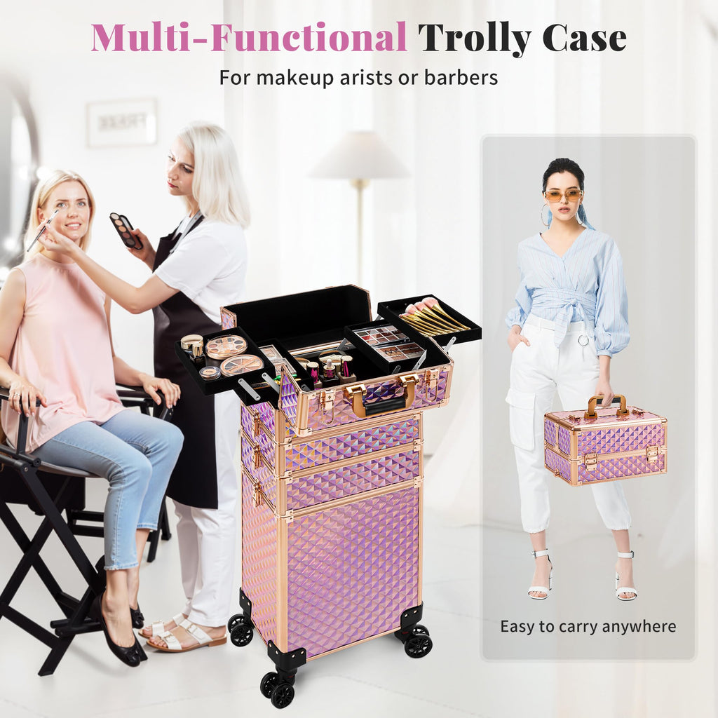 AROUS Rolling Train Makeup Case Cosmetology Case on Wheels, Pink