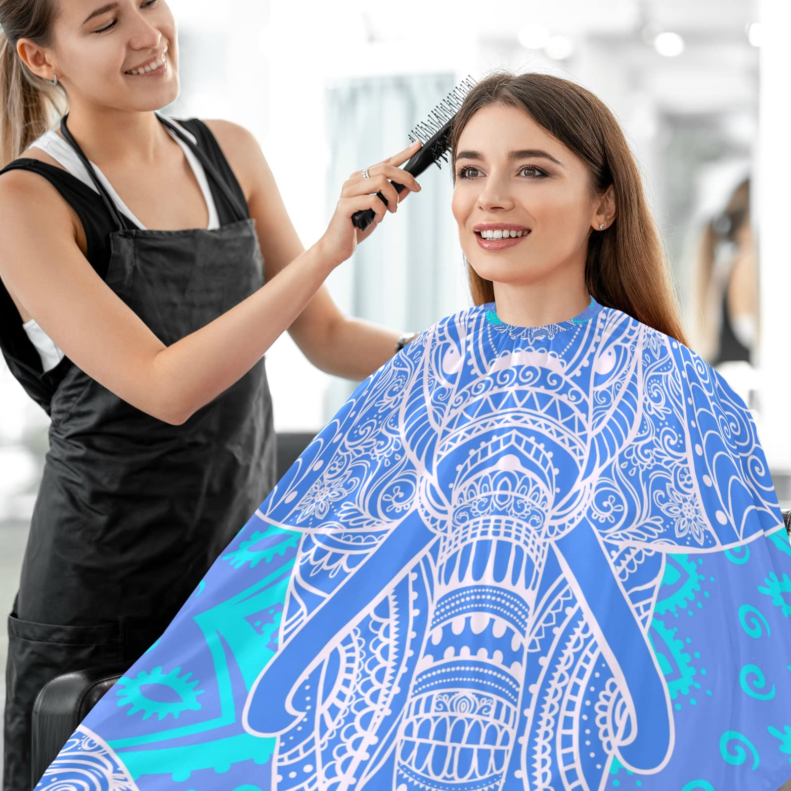 Visesunny Barber Cape - Blue Elephant Animal Pattern Polyester Hair Cutting Salon Apron - Anti-Static Water-Resistant Shaving Cloth Bib